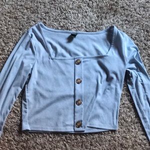 light blue, long sleeve crop top